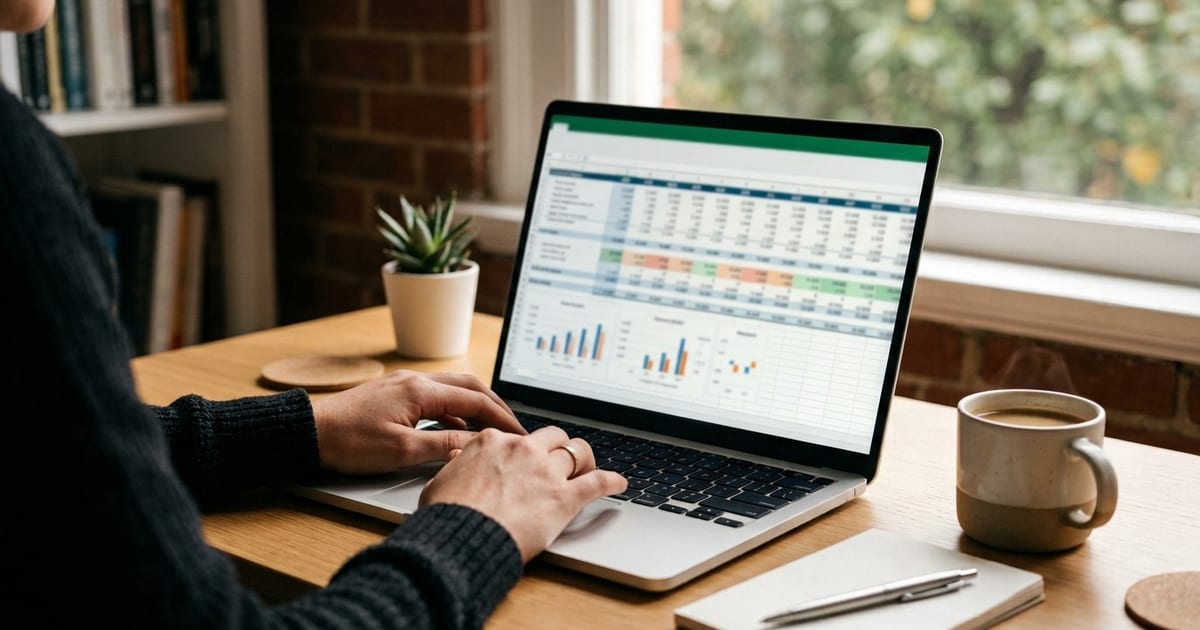 Таблица финансовой модели с P&L и Cash Flow по месяцам на экране ноутбука в тёплом свете